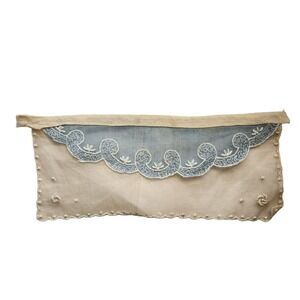 EDWARDIAN Antique Embroidered Blue Sheer Sleeve Cuff Trim 3.5x8 heirloom